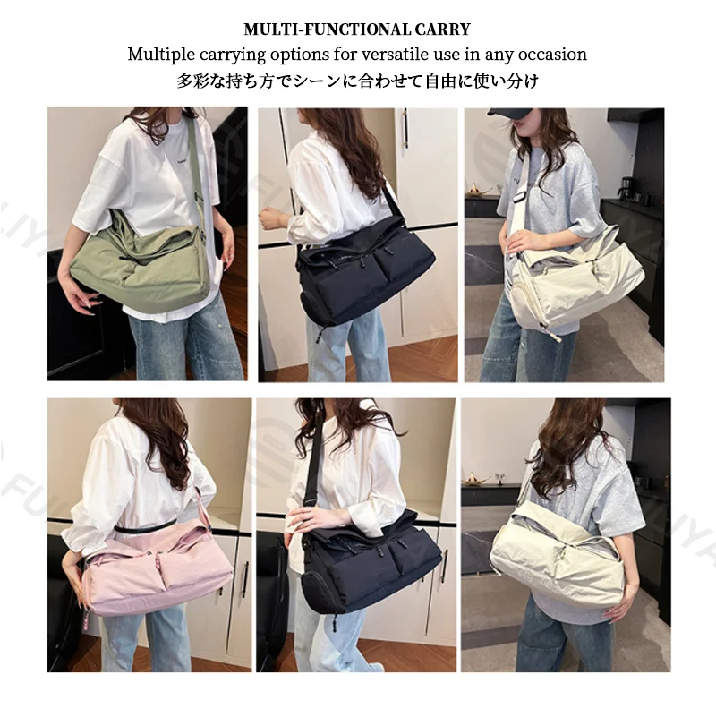 Guangzhou Fuliya Industry Co.,Ltd C-81199 Waterproof travel gym bag, large capacity, shoe compartment, wet/dry pocket, adjustable strap, and comfortable handle - hand, shoulder, or crossbody carry for travel, fitness, and sports.