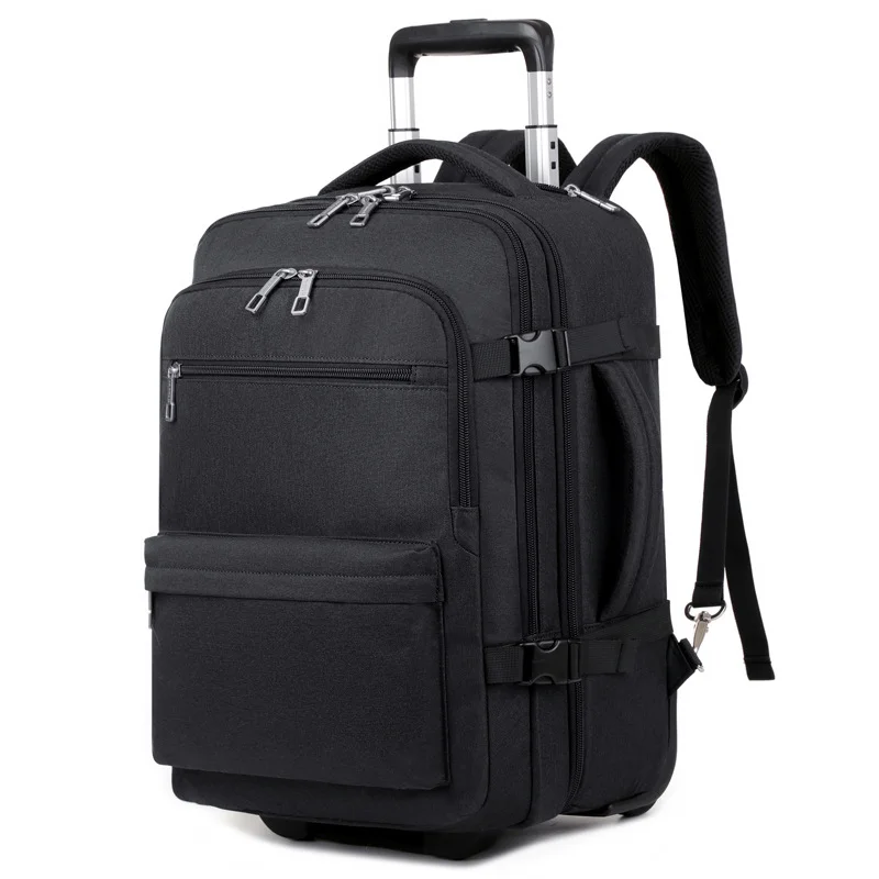 Guangzhou Fuliya Industry Co.,Ltd C-81202  Large-capacity trolley backpack, hideaway shoulder straps, bottom dust cover, waterproof fabric, silent spinner wheels, laptop compartment - for short trips and business commuting.