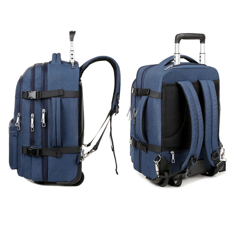 Guangzhou Fuliya Industry Co.,Ltd C-81202  Large-capacity trolley backpack, hideaway shoulder straps, bottom dust cover, waterproof fabric, silent spinner wheels, laptop compartment - for short trips and business commuting.