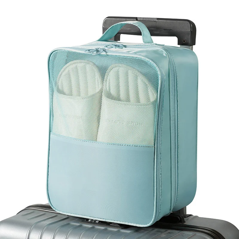 Guangzhou Fuliya Industry Co.,Ltd C-81204  2-layer large-capacity shoe bag, water-repellent twill fabric, partial mesh ventilation, back pocket for small essentials, luggage sleeve - for travel and storage.
