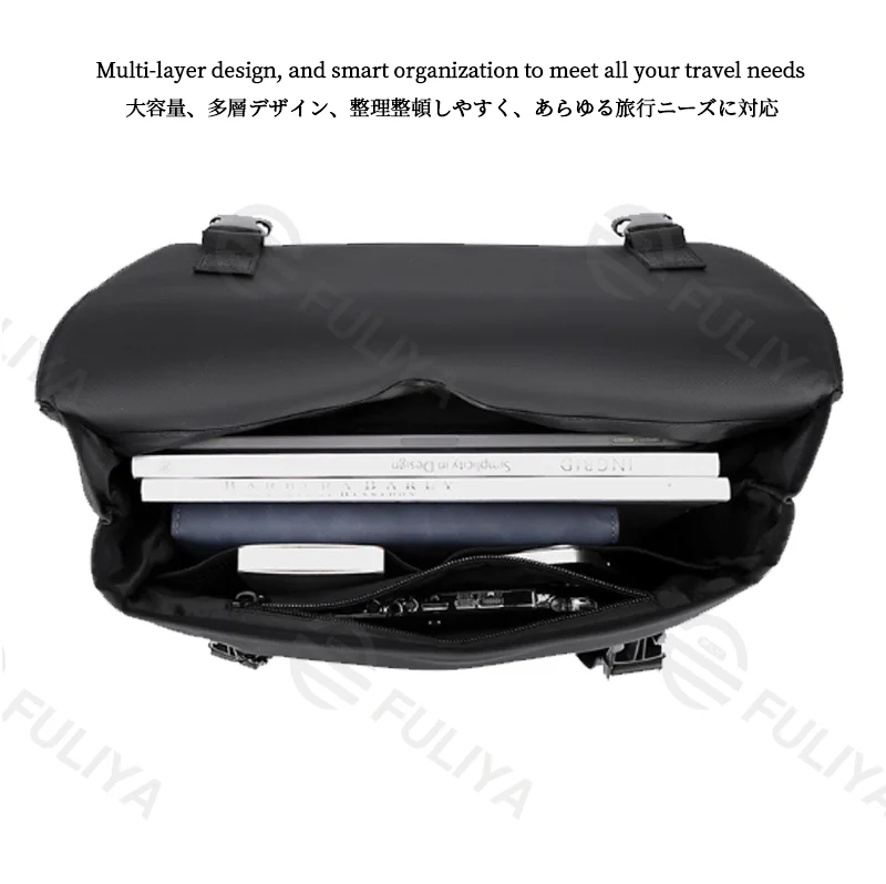 Guangzhou Fuliya Industry Co.,Ltd C-81205  Minimalist commuter shoulder bag, water-resistant and scratch-resistant, multi-layer large capacity, reinforced shoulder strap and comfortable handle, front and back zipper pockets - for daily use and travel.
