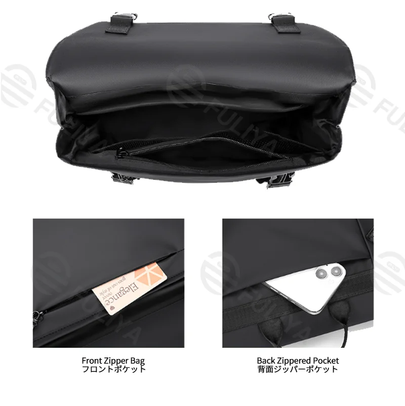 Guangzhou Fuliya Industry Co.,Ltd C-81205  Minimalist commuter shoulder bag, water-resistant and scratch-resistant, multi-layer large capacity, reinforced shoulder strap and comfortable handle, front and back zipper pockets - for daily use and travel.