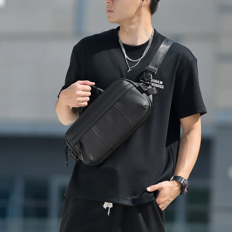 Guangzhou Fuliya Industry Co.,Ltd C-81207 Lightweight waterproof men's crossbody bag, multi-compartment storage, swivel quick-release buckle, adjustable strap and comfortable handle - wear as chest or crossbody for commuting, cycling, and sports.