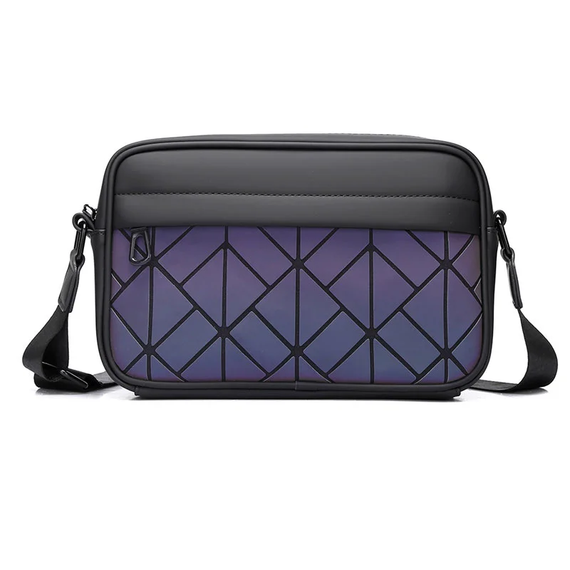Guangzhou Fuliya Industry Co.,Ltd C-81210 Minimalist men's crossbody bag, diamond reflective front panel, magnetic flap closure, scratch-resistant fabric, multi-compartment storage, reinforced shoulder strap - for commuting and outings.