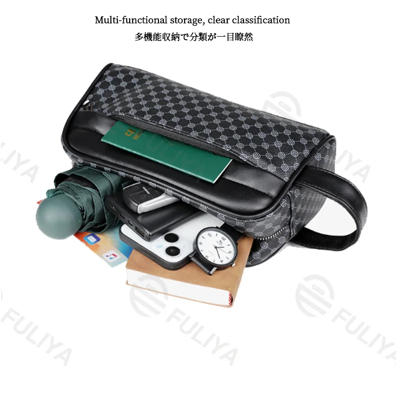Guangzhou Fuliya Industry Co.,Ltd C-81211 Minimalist men's clutch bag, water-resistant and wear-resistant, multi-compartment storage, smooth zipper and comfortable handle - for daily use and commuting.