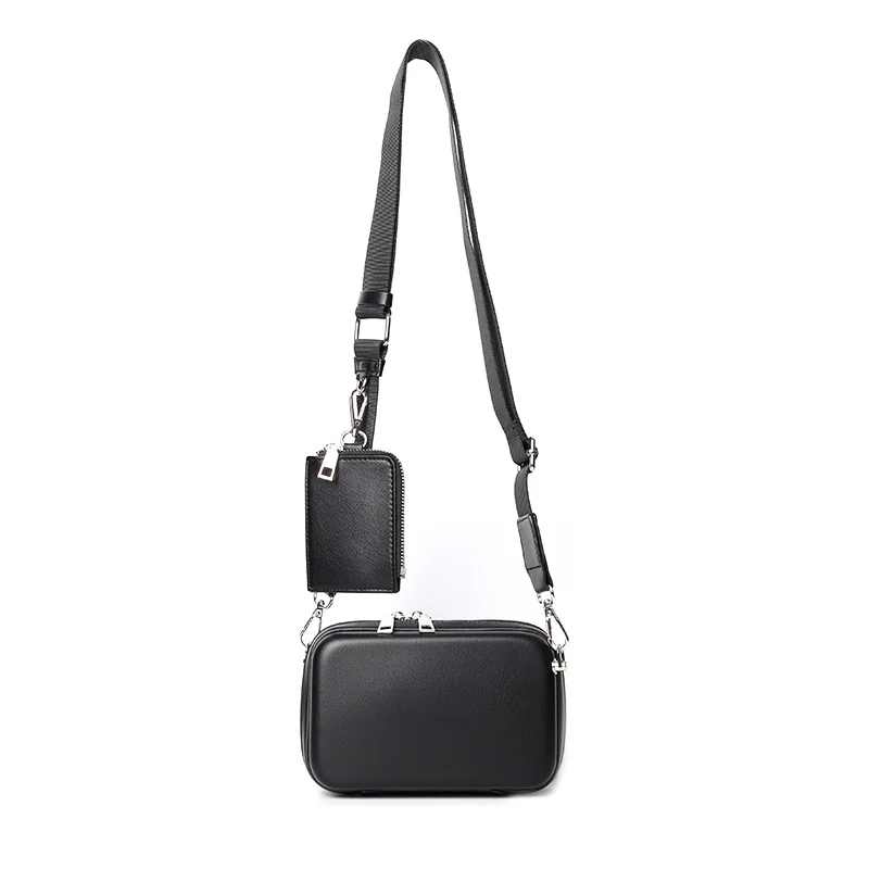 Guangzhou Fuliya Industry Co.,Ltd C-81212 Korean-style men's mini box bag, crossbody, smooth zipper, metal hardware, adjustable strap, and detachable pouch - for daily and casual use.