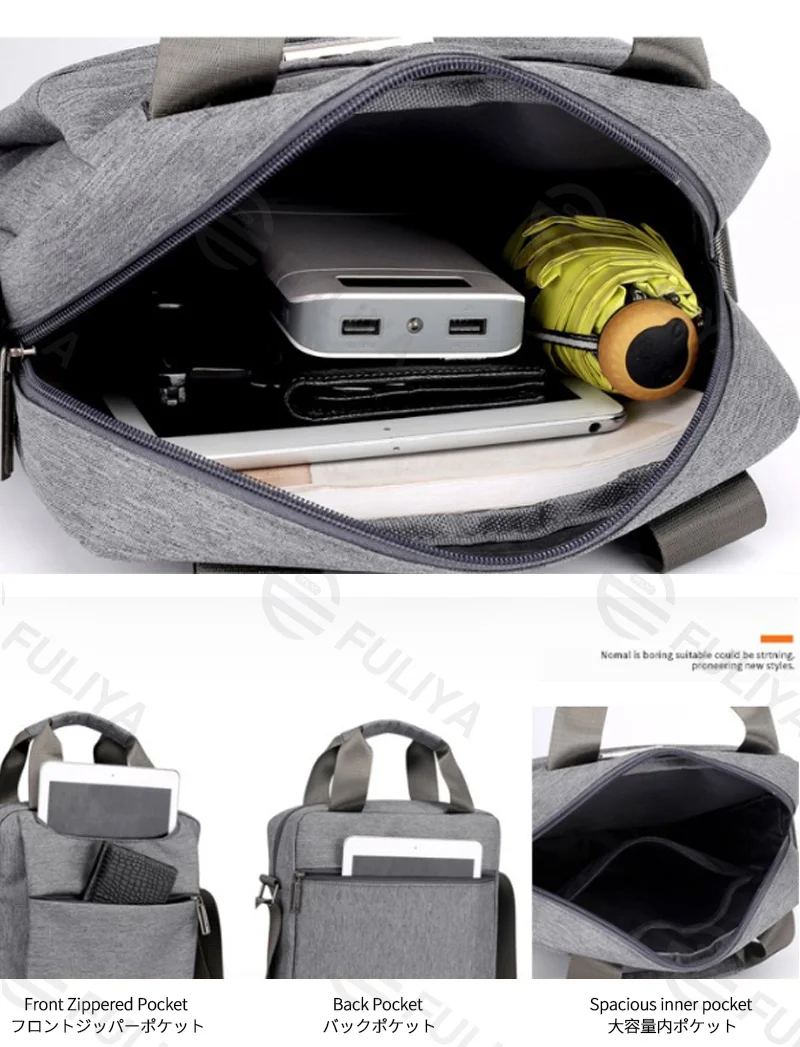Guangzhou Fuliya Industry Co.,Ltd C-81214 Minimalist men's hand/crossbody bag, water-repellent and wear-resistant fabric, multi-layer large capacity, comfortable handle, soft shoulder strap, and metal hardware - for business commuting and daily use.