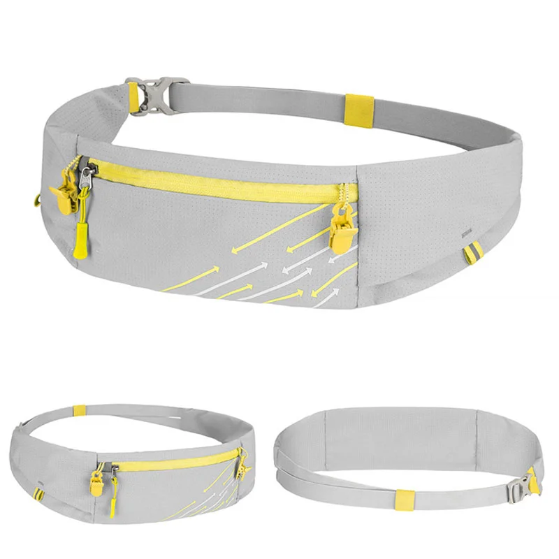 Guangzhou Fuliya Industry Co.,Ltd C-81215 Lightweight sports waist bag, adjustable elastic, water-resistant, multi-compartment, fits phone, reflective strip and race bib clips - for running, marathons, and fitness.