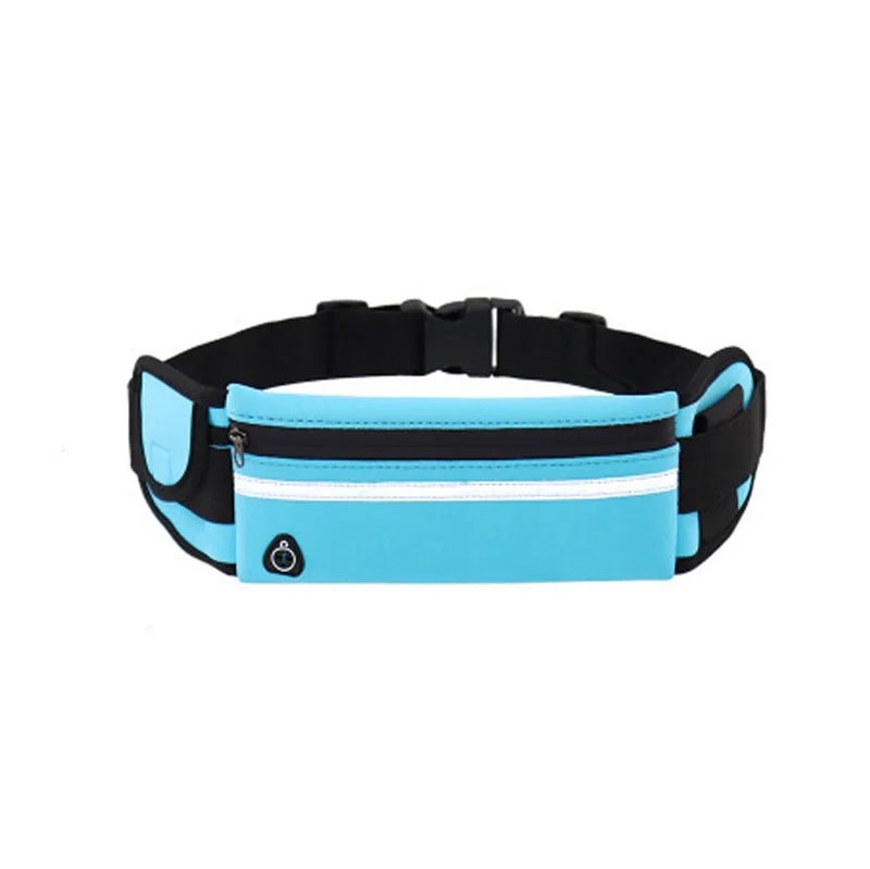 Guangzhou Fuliya Industry Co.,Ltd C-81216 Multi-functional sports waist bag, water-resistant fabric, spacious main pocket fits phone, reflective strip, earphone hole, side bottle pocket and key hook - for running, marathons, and cycling.