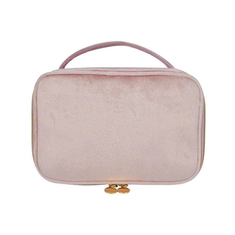 Guangzhou Fuliya Industry Co.,Ltd C-81220 Velvet makeup bag, large capacity with easy access, brush storage band, satin lining, smooth zipper, and comfortable handle - for travel and daily use.