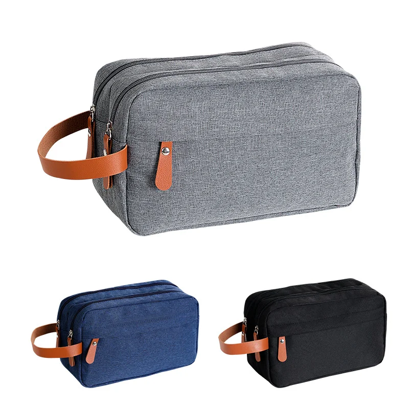 Guangzhou Fuliya Industry Co.,Ltd C-81222 Large-capacity toiletry bag, dual main compartments, leather handle, smooth zipper, and mesh pocket - carry or hang, for travel and daily use.
