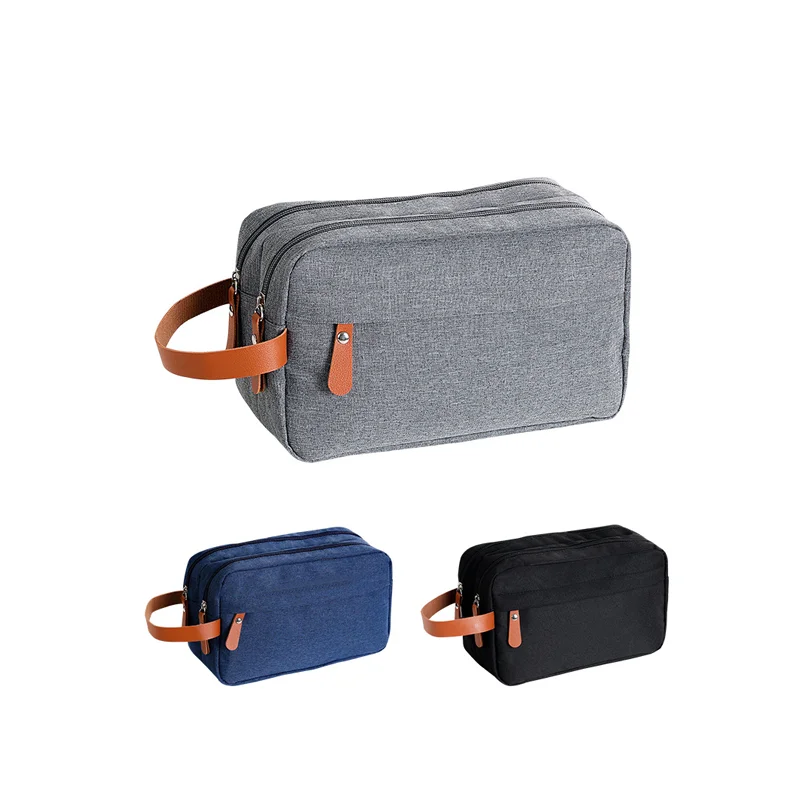 Guangzhou Fuliya Industry Co.,Ltd C-81222 Large-capacity toiletry bag, dual main compartments, leather handle, smooth zipper, and mesh pocket - carry or hang, for travel and daily use.