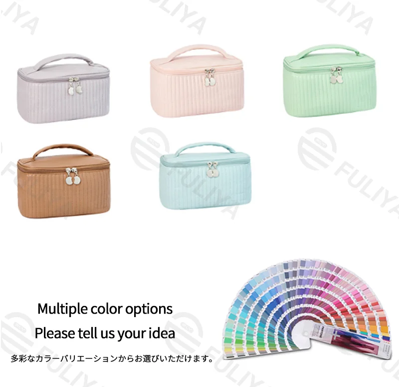 Guangzhou Fuliya Industry Co.,Ltd C-81223 PU leather large-capacity makeup bag, waterproof and easy to clean, wide opening, leather handle, brush holder, and smooth zipper - for travel and daily use.