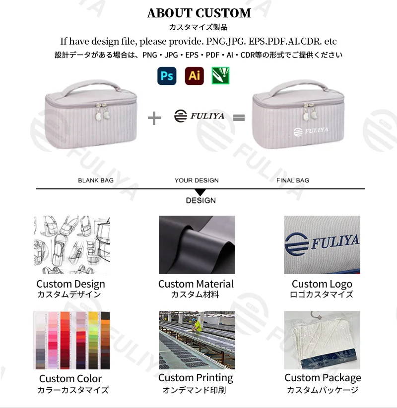 Guangzhou Fuliya Industry Co.,Ltd C-81223 PU leather large-capacity makeup bag, waterproof and easy to clean, wide opening, leather handle, brush holder, and smooth zipper - for travel and daily use.