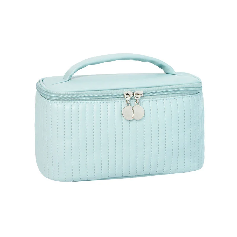 Guangzhou Fuliya Industry Co.,Ltd C-81223 PU leather large-capacity makeup bag, waterproof and easy to clean, wide opening, leather handle, brush holder, and smooth zipper - for travel and daily use.
