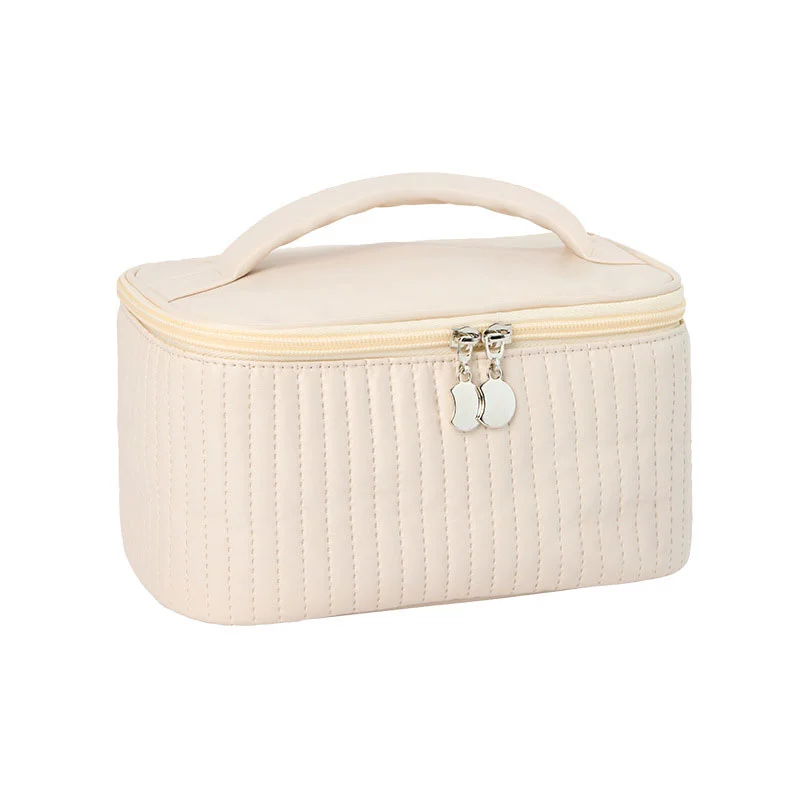 Guangzhou Fuliya Industry Co.,Ltd C-81223 PU leather large-capacity makeup bag, waterproof and easy to clean, wide opening, leather handle, brush holder, and smooth zipper - for travel and daily use.