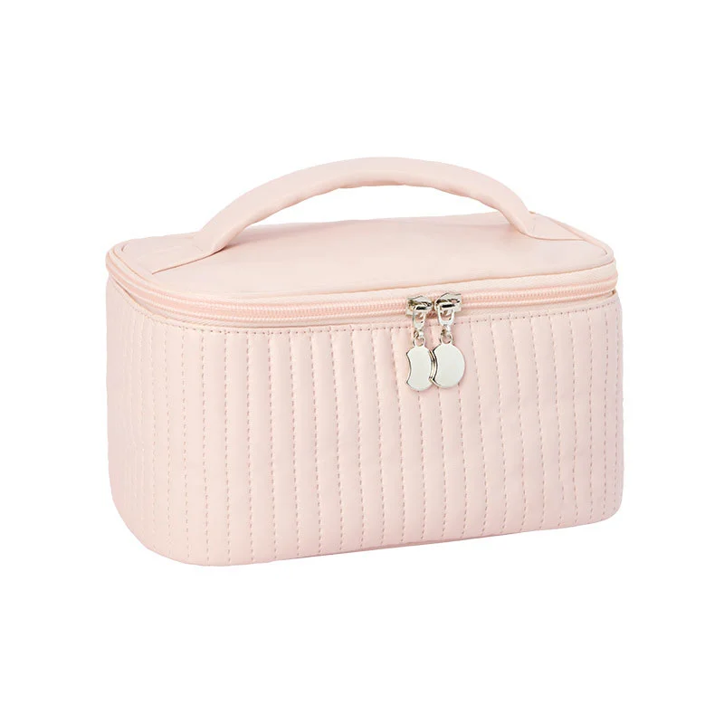 Guangzhou Fuliya Industry Co.,Ltd C-81223 PU leather large-capacity makeup bag, waterproof and easy to clean, wide opening, leather handle, brush holder, and smooth zipper - for travel and daily use.