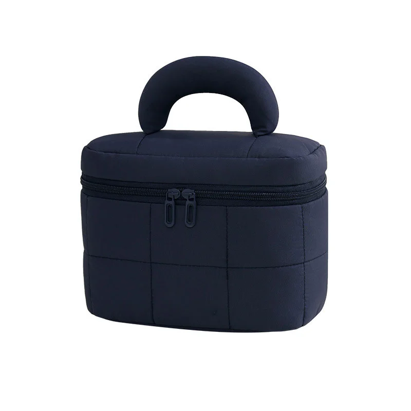 Guangzhou Fuliya Industry Co.,Ltd C-81224 Candy-color hand-carry makeup bag, large capacity with compartments, built-in mesh pocket and brush storage, wide opening, comfortable handle, and smooth zipper - for travel and daily use.