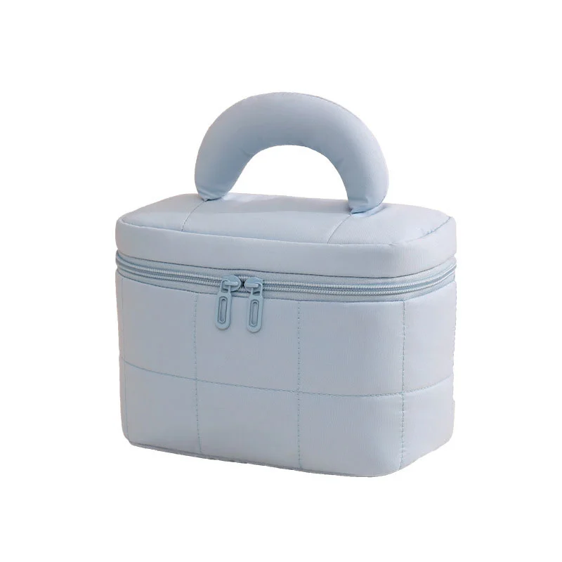 Guangzhou Fuliya Industry Co.,Ltd C-81224 Candy-color hand-carry makeup bag, large capacity with compartments, built-in mesh pocket and brush storage, wide opening, comfortable handle, and smooth zipper - for travel and daily use.