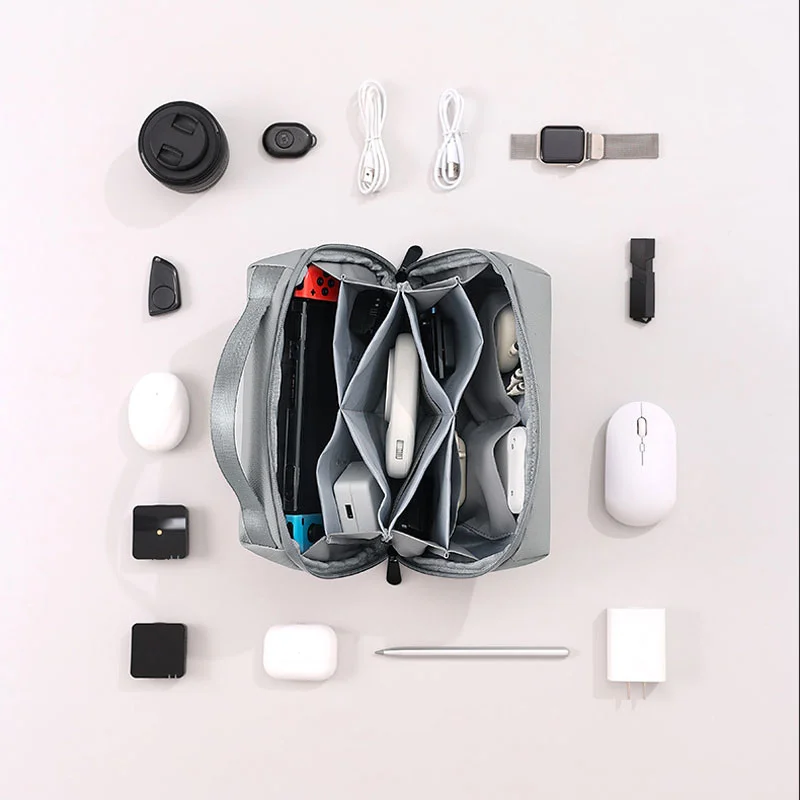 Guangzhou Fuliya Industry Co.,Ltd C-81225  Waterproof travel organizer pouch, large capacity with multi-compartments for cables, chargers, power banks, and accessories, comfortable handle, and smooth zipper - for travel and daily use.