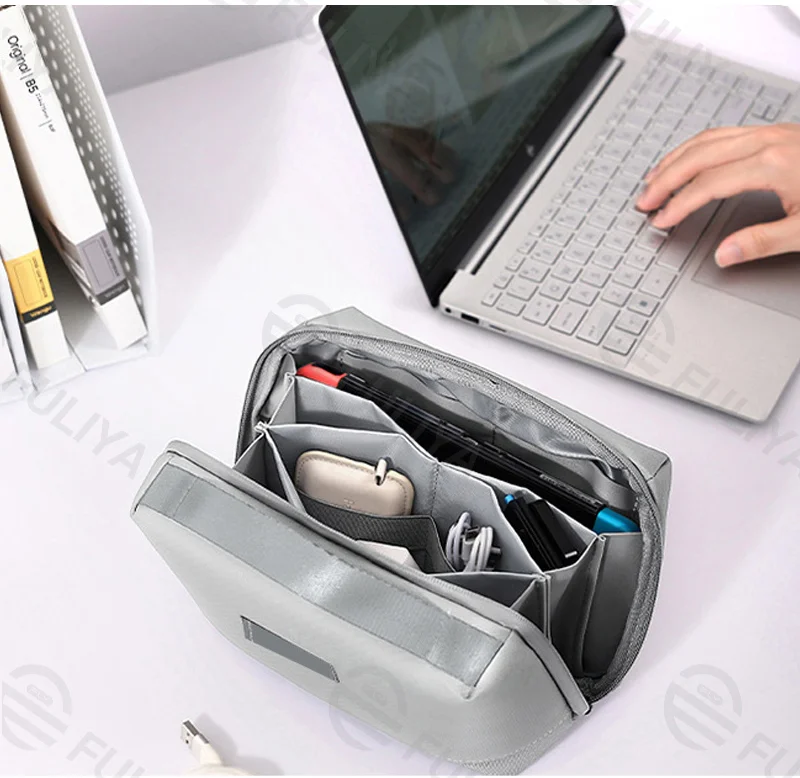 Guangzhou Fuliya Industry Co.,Ltd C-81225 Waterproof travel organizer pouch, large capacity with multi-compartments for cables, chargers, power banks, and accessories, comfortable handle, and smooth zipper - for travel and daily use.