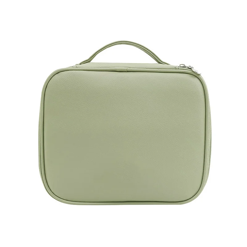 Guangzhou Fuliya Industry Co.,Ltd C-81227 Soft-touch PU leather makeup bag, large capacity with adjustable dividers, mesh pocket, brush storage, and comfortable handle - waterproof and stain-resistant for travel and daily use.
