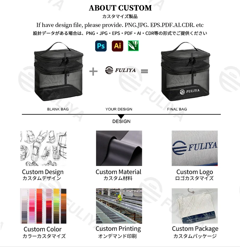 Guangzhou Fuliya Industry Co.,Ltd C-81228 Dual-layer nylon mesh makeup bag, transparent mesh design, large capacity with compartments, wide opening for easy access, handle, and smooth zipper - for travel and daily storage.