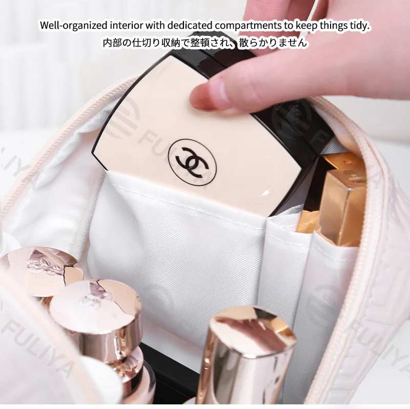 Guangzhou Fuliya Industry Co.,Ltd C-81229 Large-capacity hand-carry makeup bag, PU waterproof material, multi-compartment storage, wide opening for easy access, comfortable handle, smooth zipper, multiple colors - for travel and daily use.