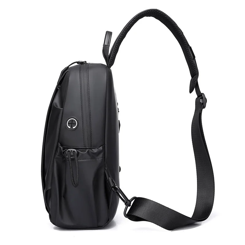 Guangzhou Fuliya Industry Co.,Ltd C-81231 Men's casual chest bag, water-resistant, multi-layer large capacity, anti-theft back pocket, side bottle pocket, and detachable strap - for commuting, outdoor, and travel.