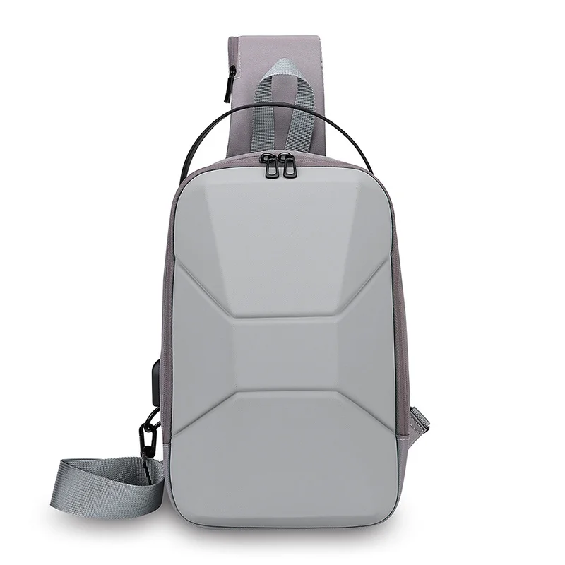 Guangzhou Fuliya Industry Co.,Ltd C-81233 Men's hard-shell chest bag, water-resistant, large capacity, USB charging port and anti-theft back pocket - shoulder, crossbody, or hand carry for commuting and travel.