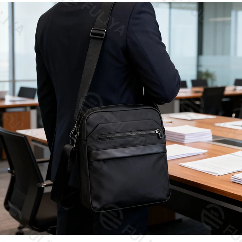 Guangzhou Fuliya Industry Co.,Ltd C-81234 Men's casual crossbody bag, water-resistant fabric, large capacity with multi-layer storage, front and inner zipper pockets - lightweight and versatile for commuting, travel, and daily use.