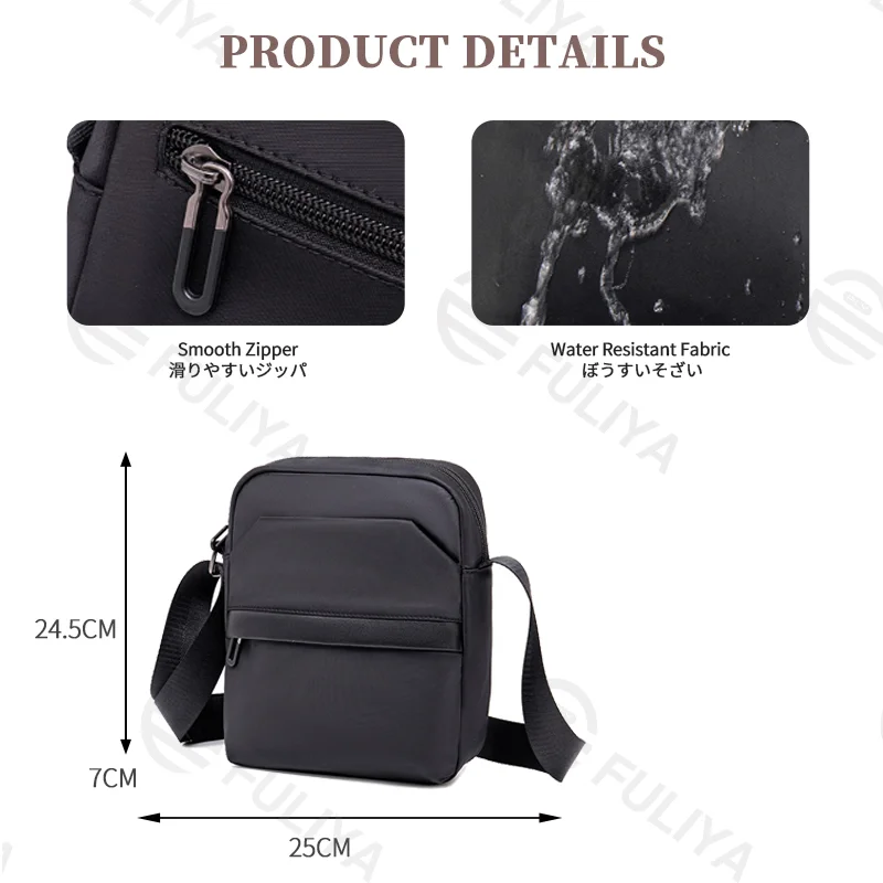 Guangzhou Fuliya Industry Co.,Ltd C-81234 Men's casual crossbody bag, water-resistant fabric, large capacity with multi-layer storage, front and inner zipper pockets - lightweight and versatile for commuting, travel, and daily use.