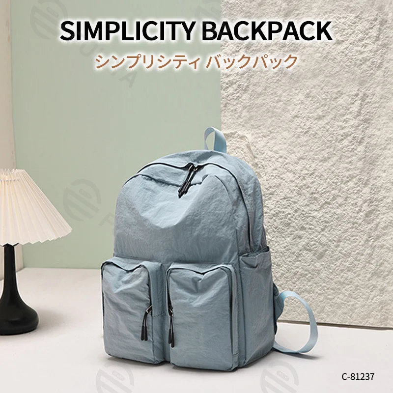 Guangzhou Fuliya Industry Co.,Ltd C-81237 Lightweight waterproof nylon backpack, large capacity with multi-layer storage, dual front zipper pockets, side pockets, inner zipper pocket, and adjustable straps - for commuting, travel, and school.