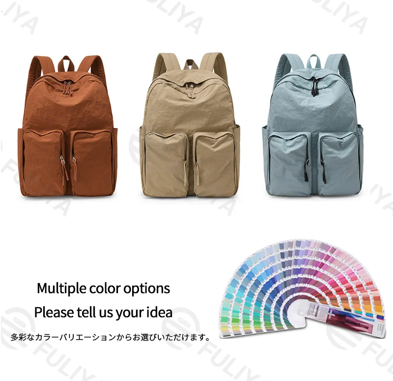 Guangzhou Fuliya Industry Co.,Ltd C-81237 Lightweight waterproof nylon backpack, large capacity with multi-layer storage, dual front zipper pockets, side pockets, inner zipper pocket, and adjustable straps - for commuting, travel, and school.