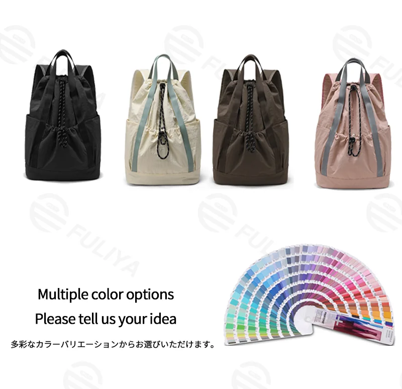 Guangzhou Fuliya Industry Co.,Ltd C-81238 Lightweight waterproof nylon drawstring backpack, large main compartment, magnetic front pocket, back zipper pocket, side pocket, adjustable straps, and comfortable handle - for cycling, gym, college, and sports.