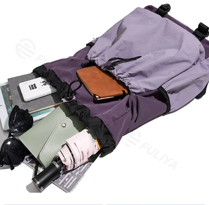 Guangzhou Fuliya Industry Co.,Ltd C-81239 Lightweight drawstring backpack, large capacity, laptop compartment, front and side pockets, breathable straps - for outdoor, travel, and sports
