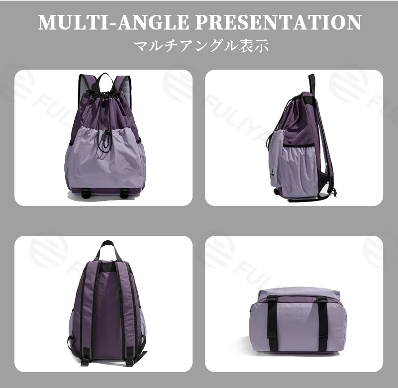 Guangzhou Fuliya Industry Co.,Ltd C-81239 Lightweight drawstring backpack, large capacity, laptop compartment, front and side pockets, breathable straps - for outdoor, travel, and sports