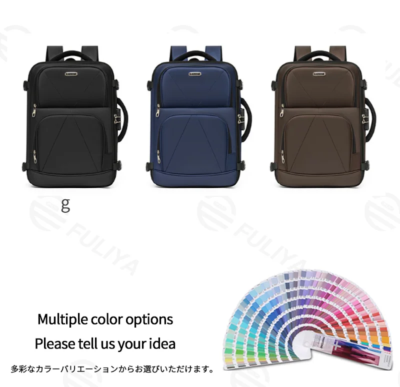 Guangzhou Fuliya Industry Co.,Ltd C-81243 Men's business commuter backpack, large capacity, combination lock, laptop compartment, 180° opening, luggage sleeve, and breathable back panel - for business trips and travel.
