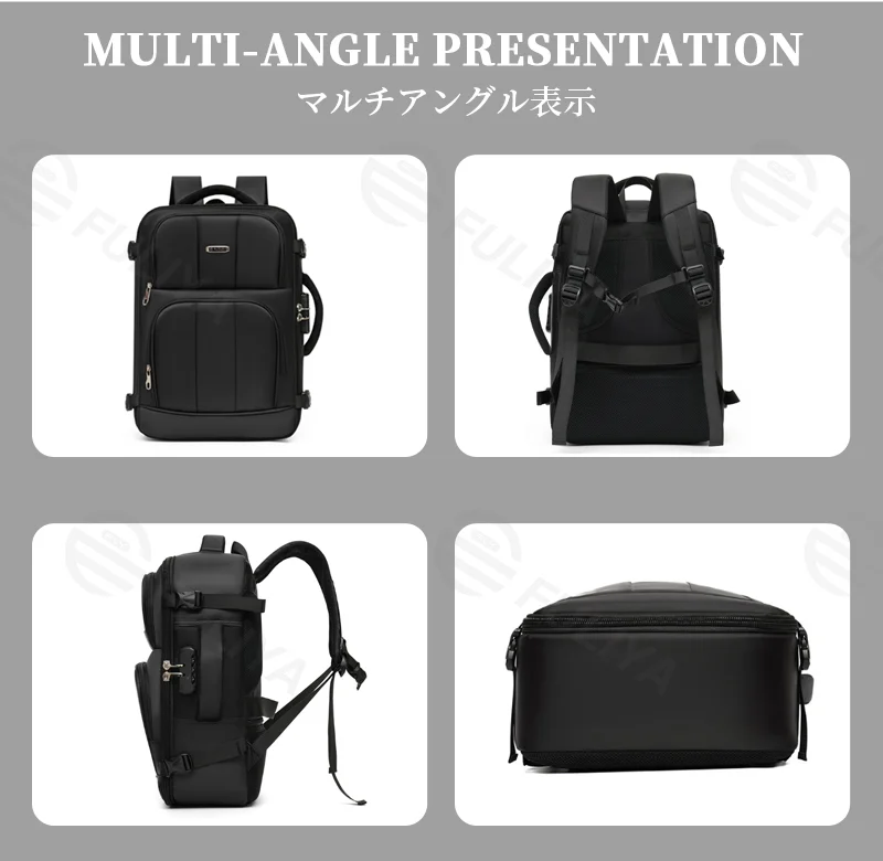 Guangzhou Fuliya Industry Co.,Ltd C-81243 Men's business commuter backpack, large capacity, combination lock, laptop compartment, 180° opening, luggage sleeve, and breathable back panel - for business trips and travel.