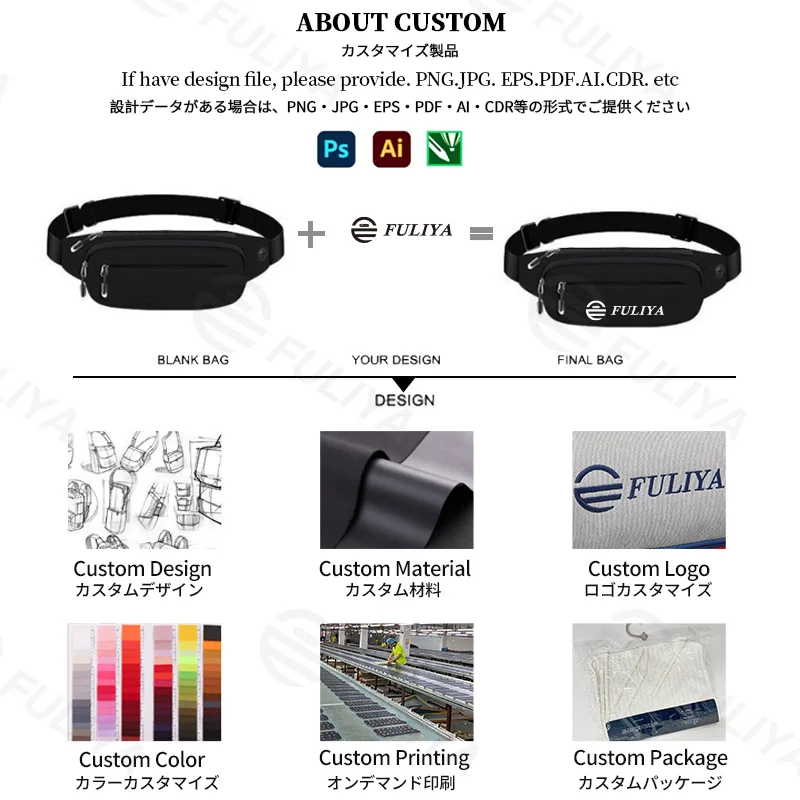 Guangzhou Fuliya Industry Co.,Ltd C-81244 Sporty waterproof waist bag, lightweight crossbody, hidden anti-theft pocket, headphone port, breathable back panel, smooth zipper, and reinforced buckle - for cycling, running, and outdoor.