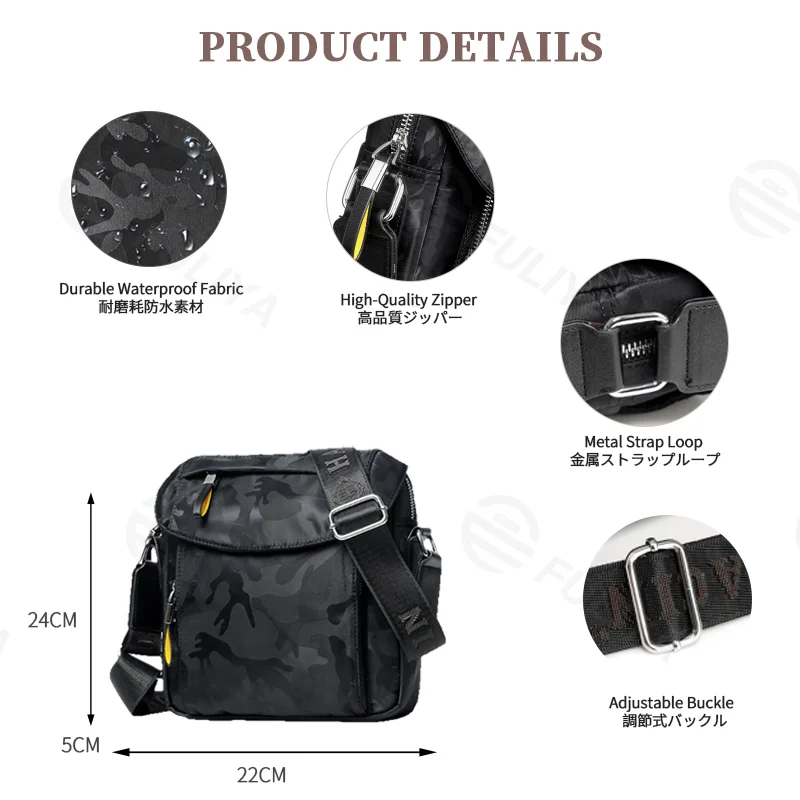 広州富麗雅実業有限会社 C-81248 迷彩ショルダーバッグ、撥水・耐磨耗、大容量多層収納、ヘッドホン穴、前面マグネットポケット、隠しジッパーポケット、調節バックル - 通勤・旅行・デイリーに。