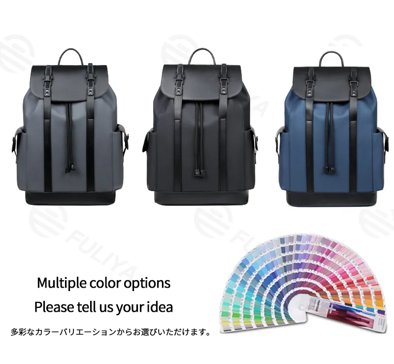 Guangzhou Fuliya Industry Co.,Ltd C-81250 Men's waterproof drawstring backpack, large capacity with multi-layer storage, laptop compartment, inner zipper pocket, side pockets, luggage sleeve, and comfortable handle - for commuting, travel, and school.