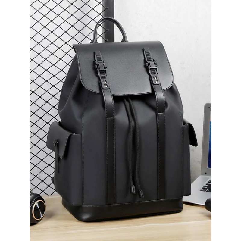 Guangzhou Fuliya Industry Co.,Ltd C-81250 Men's waterproof drawstring backpack, large capacity with multi-layer storage, laptop compartment, inner zipper pocket, side pockets, luggage sleeve, and comfortable handle - for commuting, travel, and school.