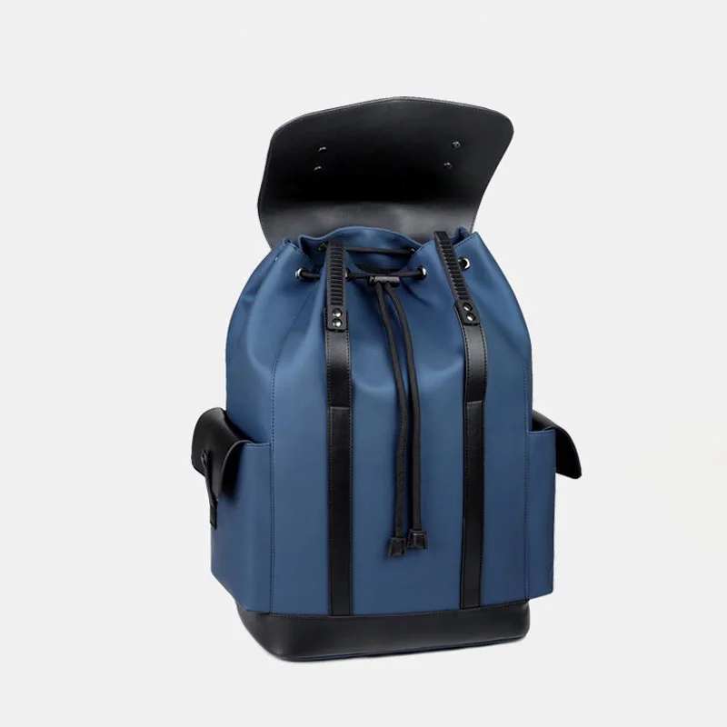 Guangzhou Fuliya Industry Co.,Ltd C-81250 Men's waterproof drawstring backpack, large capacity with multi-layer storage, laptop compartment, inner zipper pocket, side pockets, luggage sleeve, and comfortable handle - for commuting, travel, and school.