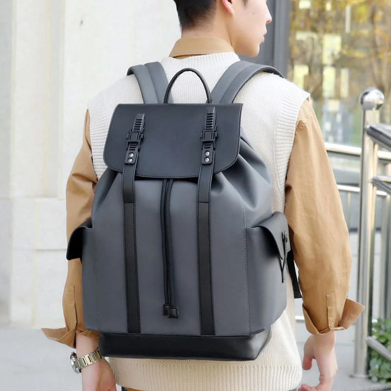 Guangzhou Fuliya Industry Co.,Ltd C-81250 Men's waterproof drawstring backpack, large capacity with multi-layer storage, laptop compartment, inner zipper pocket, side pockets, luggage sleeve, and comfortable handle - for commuting, travel, and school.
