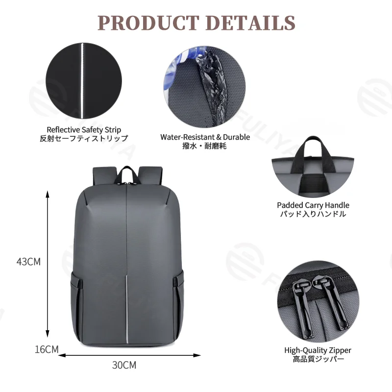 Guangzhou Fuliya Industry Co.,Ltd C-81252 Business large-capacity backpack, water-resistant and durable, laptop compartment, luggage sleeve, reflective strip, and honeycomb breathable back panel - for commuting, business trips, and travel.