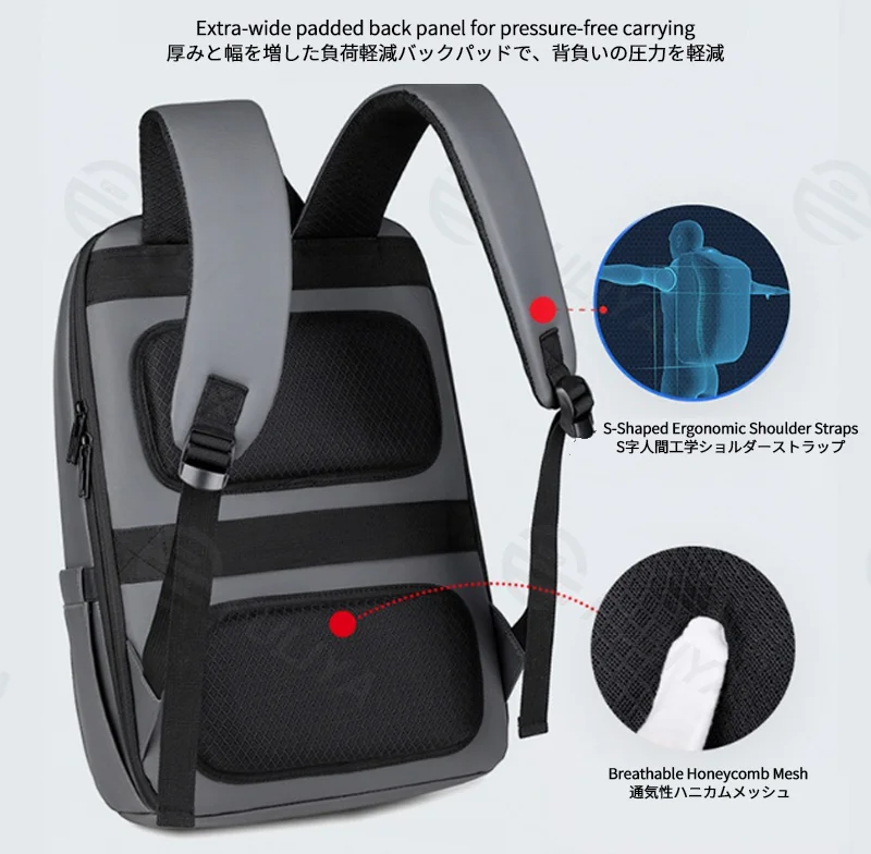 Guangzhou Fuliya Industry Co.,Ltd C-81252 Business large-capacity backpack, water-resistant and durable, laptop compartment, luggage sleeve, reflective strip, and honeycomb breathable back panel - for commuting, business trips, and travel.