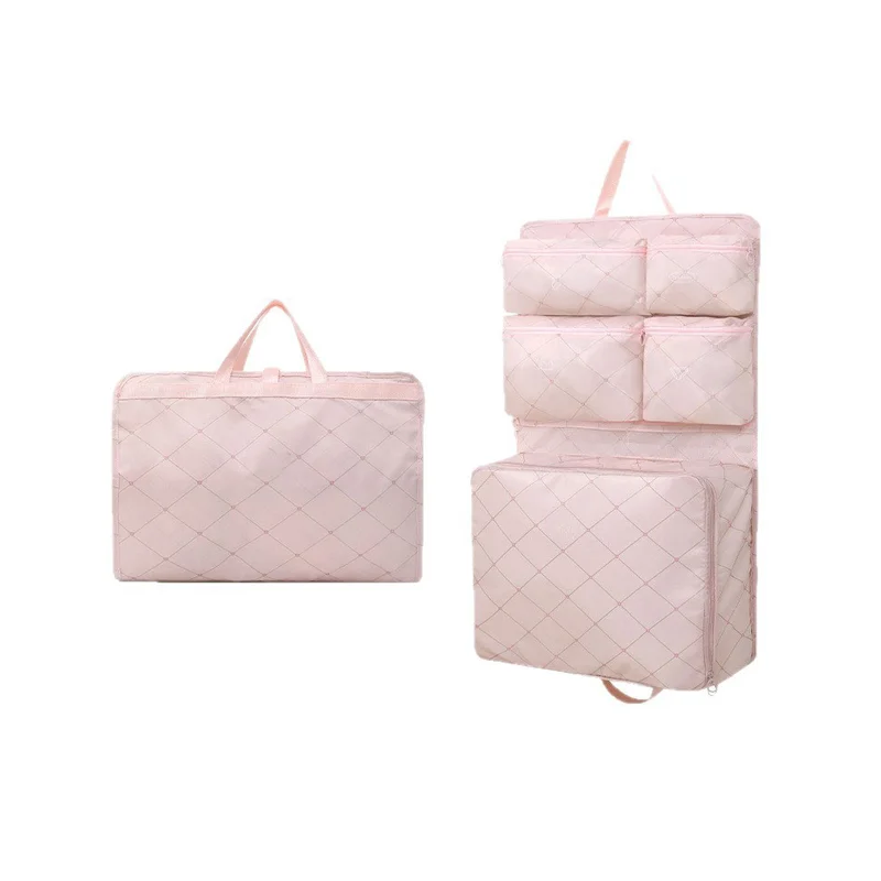 Guangzhou Fuliya Industry Co.,Ltd C-81253 Portable 7-in-1 travel organizer hanging bag, large capacity with multi-compartments, hanging or carrying, see-through mesh pocket, smooth zipper, top handle, washable, quick-fold - for travel and business trips.