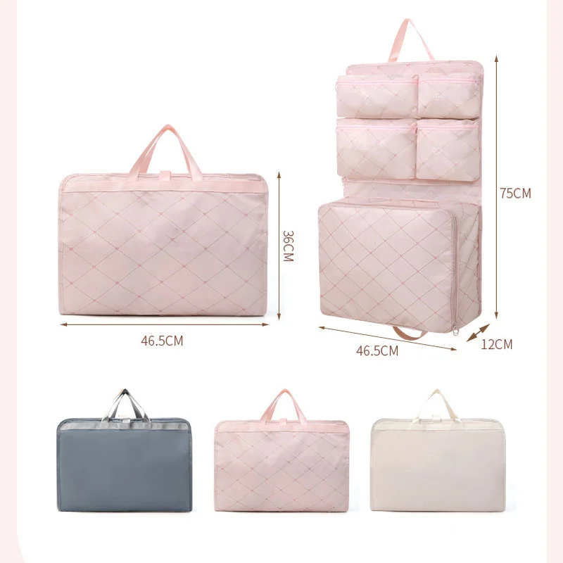 Guangzhou Fuliya Industry Co.,Ltd C-81253 Portable 7-in-1 travel organizer hanging bag, large capacity with multi-compartments, hanging or carrying, see-through mesh pocket, smooth zipper, top handle, washable, quick-fold - for travel and business trips.