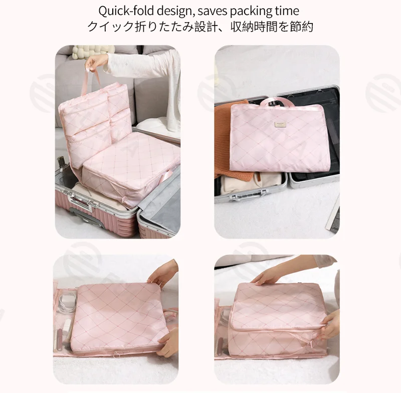 Guangzhou Fuliya Industry Co.,Ltd C-81253 Portable 7-in-1 travel organizer hanging bag, large capacity with multi-compartments, hanging or carrying, see-through mesh pocket, smooth zipper, top handle, washable, quick-fold - for travel and business trips.